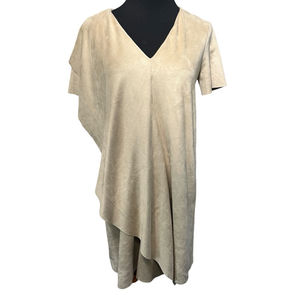 Zara Faux Suede Asymmetrical Draped Mini Dress